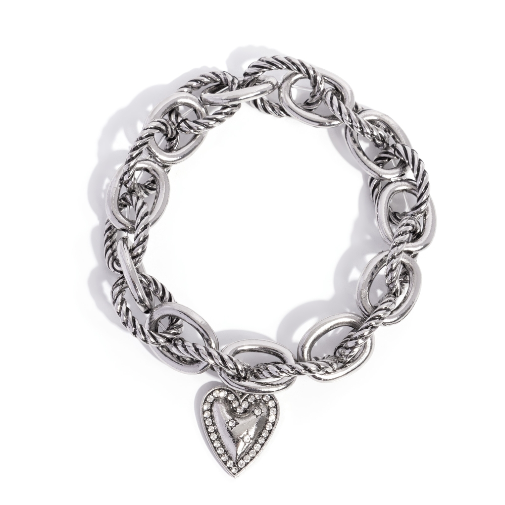 Paparazzi Silver Twisted Chain Bracelet with Heart Charm Dreaming Definition
